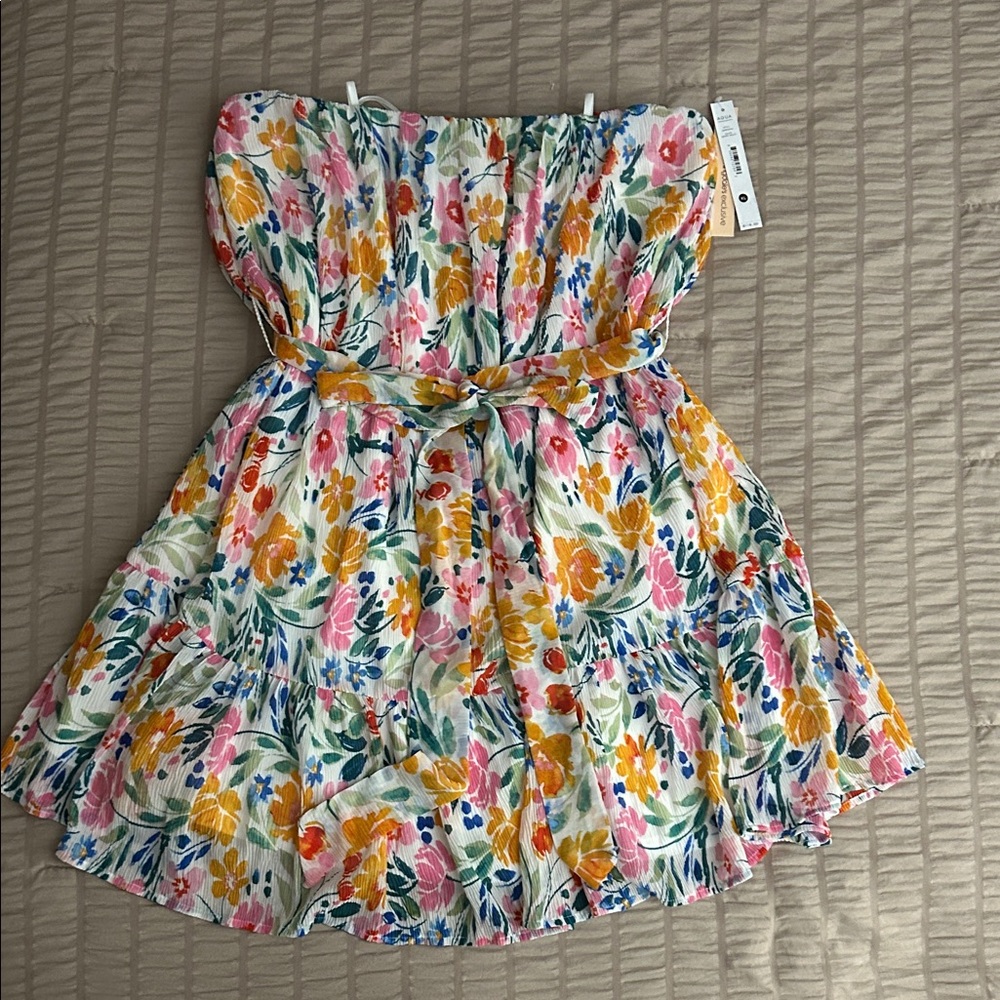 AQUA Floral Strapless Dress